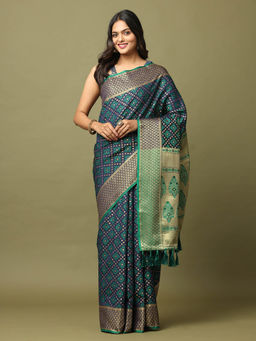 Vastranand - Navy Blue Zari Banarasi Silk Saree with Unstitched Blouse