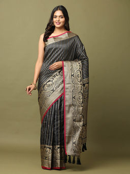 Vastranand - Black Zari Banarasi Silk Saree with Unstitched Blouse