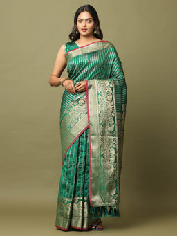 Vastranand - Green Zari Banarasi Silk Saree with Unstitched Blouse