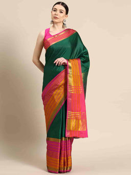 Silk Land - Green Women's Aarani Pattu Art Silk Saree with Unstitched Blouse