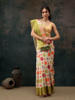 Silk Land - Multi-Color Bandhani Digital Printed Saree with Unstitched Blouse