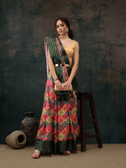 Silk Land - Multi-Color Bandhani Digital Printed Saree with Unstitched Blouse