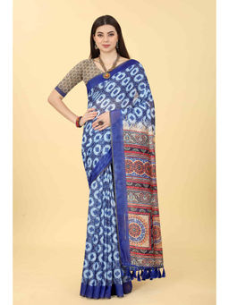 Silk Land - Blue Women's Kalamkari Digital Printed Saree with Unstitched Blouse
