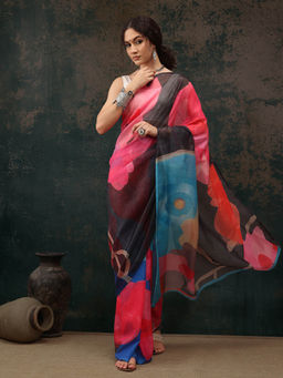 Silk Land - Multi-Color Chanderi Polyester Silk Saree with Unstitched Blouse