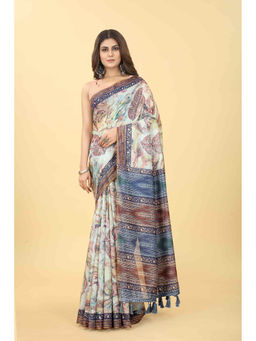 Silk Land - Multi-Color Women Block Print Saree with Unstitched Blouse