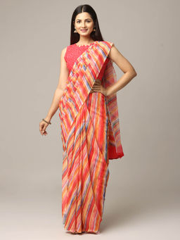Vastranand - Orange Leheriya Printed Festive Wear Saree with Unstitched Blouse