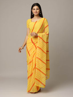 Vastranand - Yellow Leheriya Printed Festive Wear Saree with Unstitched Blouse
