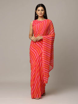 Vastranand - Red Leheriya Printed Festive Wear Saree with Unstitched Blouse