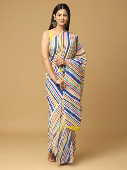 Vastranand - White Leheriya Printed Festive Wear Saree with Unstitched Blouse