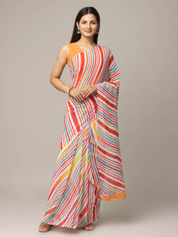 Vastranand - White Leheriya Printed Festive Wear Saree with Unstitched Blouse