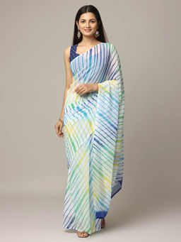 Vastranand - Blue Leheriya Printed Festive Wear Saree with Unstitched Blouse