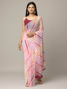 Vastranand - Wine Leheriya Printed Festive Wear Saree with Unstitched Blouse