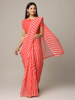 Vastranand - Red Leheriya Printed Festive Wear Saree with Unstitched Blouse