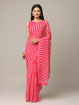 Vastranand - Pink Leheriya Printed Festive Wear Saree with Unstitched Blouse
