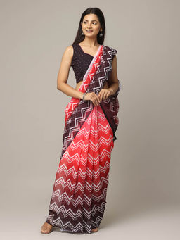 Vastranand - Red Geometric Print Saree with Unstitched Blouse