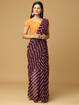 Vastranand - Wine Tie & Dye Dyed Georgette Dabu Saree with Unstitched Blouse
