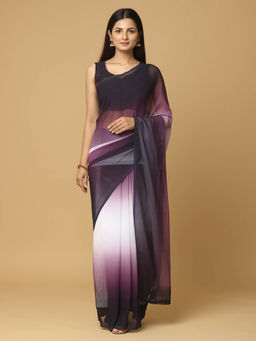 Vastranand - Wine Ombre Printed Dabu Saree with Unstitched Blouse