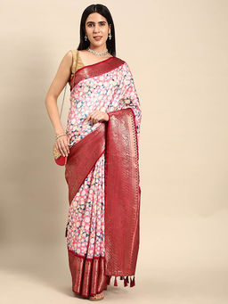 Vastranand - Pink Leheriya Printed Zari Banarasi Saree with Unstitched Blouse