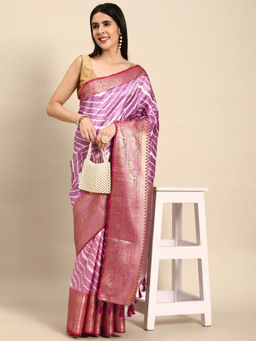 Vastranand - Lavender Leheriya Striped Zari Banarasi Saree with Unstitched Blouse