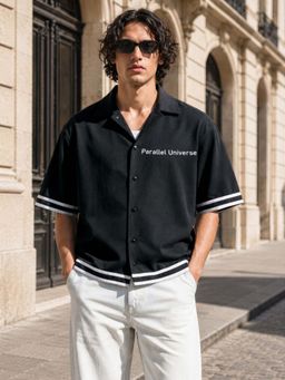 The Indian Garage Co - Men Boxy Fit Embroidered Black Casual Shirt