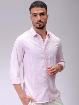 The Indian Garage Co - Men Slim Fit Stripes Pink Casual Shirt