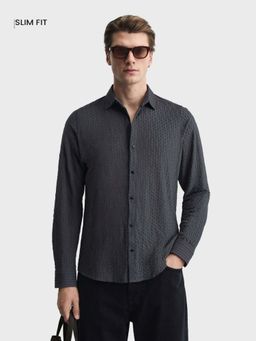 The Indian Garage Co - Men Slim Fit Textured Grey Casual Shirt