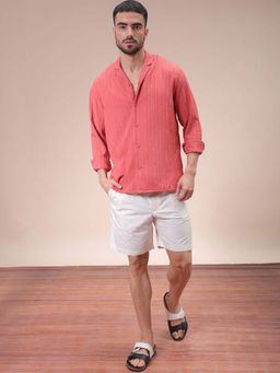 The Indian Garage Co - Men Relaxed Fit Textured Red Casual Shirt