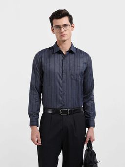The Indian Garage Co - Men Slim Fit Stripes Navy Blue Formal Shirt