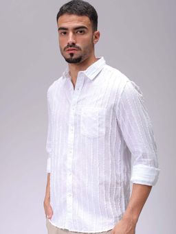 The Indian Garage Co - Men Slim Fit Textured White Casual Shirt