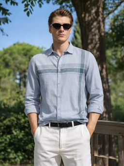 The Indian Garage Co - Men Slim Fit Stripes Grey Casual Shirt