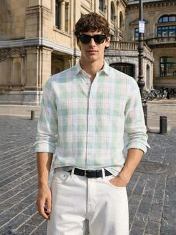 The Indian Garage Co - Men Slim Fit Checks Green Casual Shirt