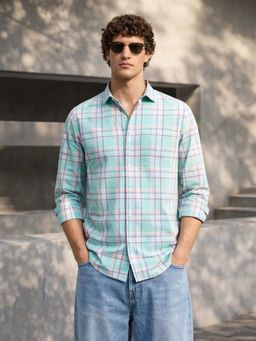 The Indian Garage Co - Men Slim Fit Checks Green Casual Shirt