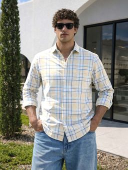 The Indian Garage Co - Men Slim Fit Checks Yellow Casual Shirt