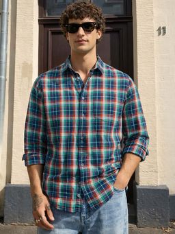 The Indian Garage Co - Men Slim Fit Checks Green Casual Shirt