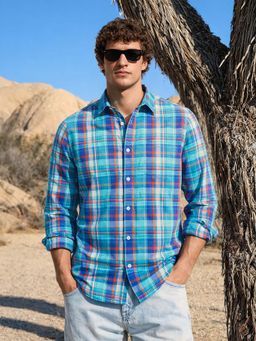 The Indian Garage Co - Men Slim Fit Checks Blue Casual Shirt