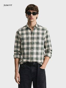 The Indian Garage Co - Men Slim Fit Checks Green Casual Shirt
