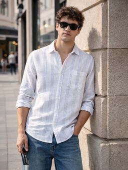 The Indian Garage Co - Men Slim Fit Stripes White Casual Shirt