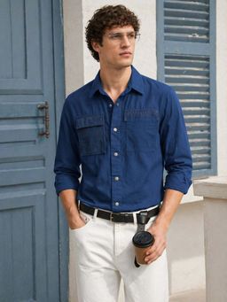 The Indian Garage Co - Men Regular Fit Solid Blue Casual Shirt