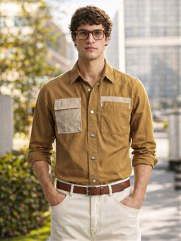 The Indian Garage Co - Men Regular Fit Solid Khaki Casual Shirt