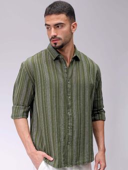 The Indian Garage Co - Men Relaxed Fit Textured Green Casual Shirt