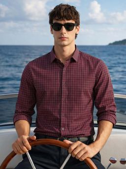 The Indian Garage Co - Men Slim Fit Checks Maroon Casual Shirt