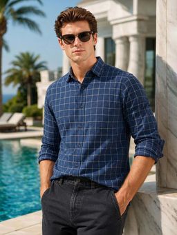 The Indian Garage Co - Men Slim Fit Checks Blue Casual Shirt