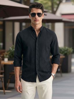 The Indian Garage Co - Men Slim Fit Textured Black Casual Shirt