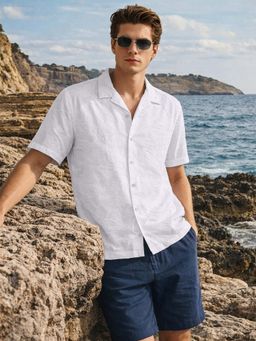 The Indian Garage Co - Men Relaxed Fit Textured White Casual Shirt