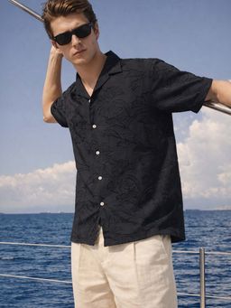 The Indian Garage Co - Men Relaxed Fit Textured Black Casual Shirt