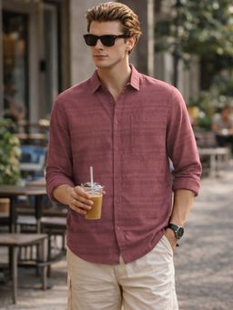 The Indian Garage Co - Men Slim Fit Stripes Maroon Casual Shirt