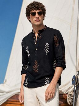 The Indian Garage Co - Men Regular Fit Embroidered Black Casual Shirt