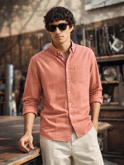 The Indian Garage Co - Men Slim Fit Solid Orange Casual Shirt