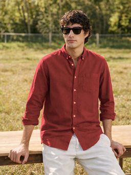 The Indian Garage Co - Men Slim Fit Solid Rust Casual Shirt