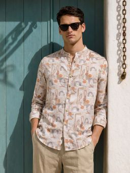 The Indian Garage Co - Men Slim Fit Printed Orange Casual Shirt